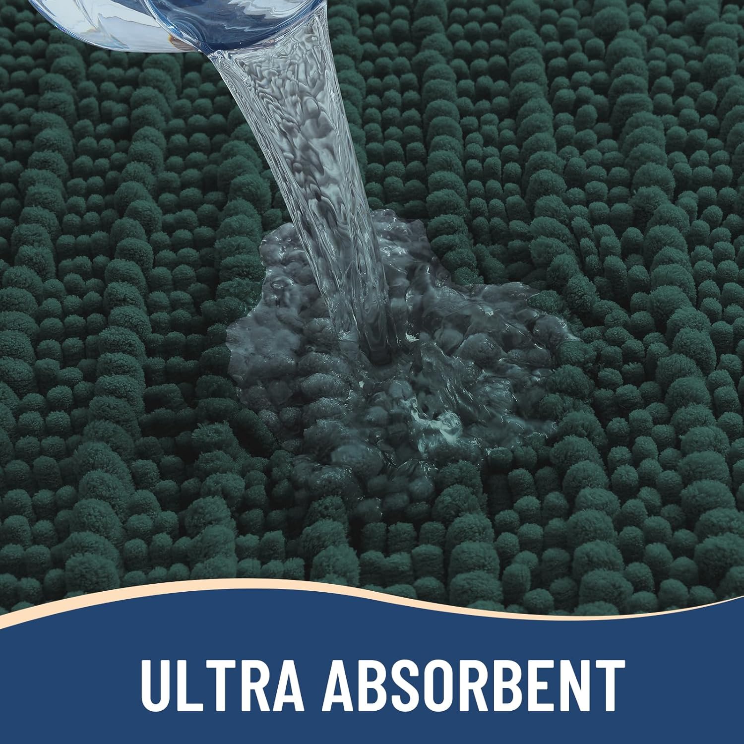 Arotive Luxury Chenille Bathroom Rug Mat, Extra Soft Thick Absorbent Shaggy Bath Rugs, Non-Slip Machine Wash Dry, Plush Bath Mats for Bathroom, Shower and Tub, 30x17, Dark Green