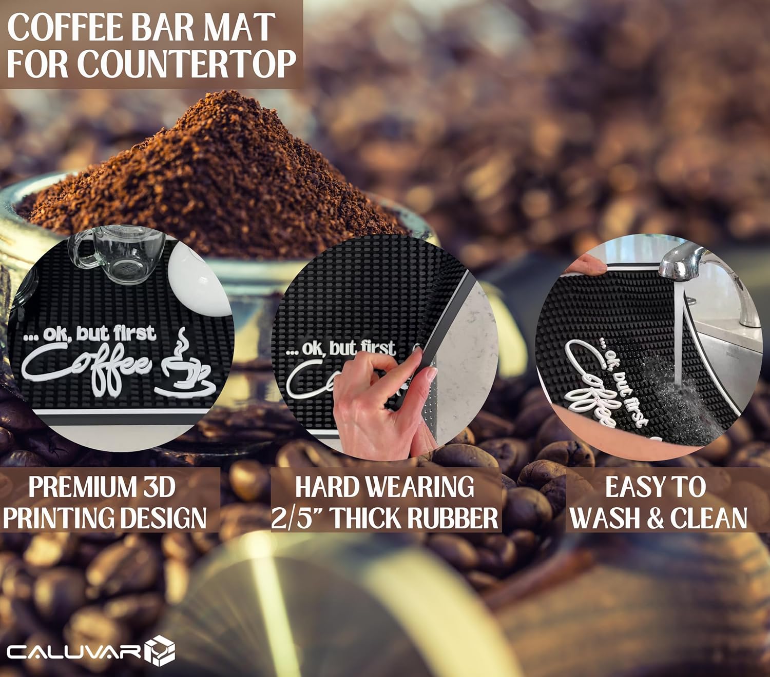 Ok But First Coffee Sign Rubber Bar Mat for Countertop, 18x12 Coffee Bar Mat, Coffee Bar Sign Counter Mat, Coffee Station Mat, Cocktail Rubber Mat