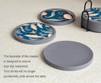 Absorbent Coasters for Drinks with Holder - 6packs, Silicone Coastes with Soft Felt Insert (4.3 inch Coasters with 4.5 inch Holder, Dual-Sided Ocean -Themed Patterns)
