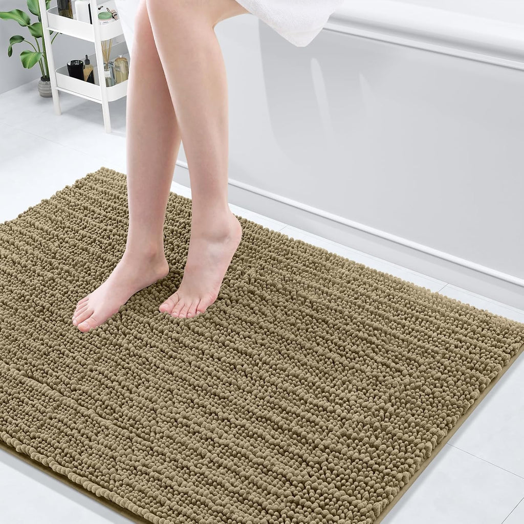 Arotive Luxury Chenille Bathroom Rug Mat, Extra Soft Thick Absorbent Shaggy Bath Rugs, Non-Slip Machine Wash Dry, Plush Bath Mats for Bathroom, Shower and Tub, 44x32, Camel