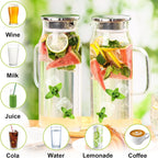 2 Pack 2L/68 oz Glass Pitcher with Lid and Handle,Square Water Pitchers for Fridge, Leak-Proof Spout,Large Ice Tea Jug for Hot/Cold Drinks, Ideal for Cold Brew, Juice, Iced Tea