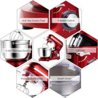Aucma Stand Mixer,6.5-QT 660W 6-Speed Tilt-Head Food Mixer, Kitchen Electric Mixer with Dough Hook, Wire Whip & Beater 2 Layer Red Painting (6.5QT, Red)