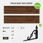 RICHFOCUS Floating Shelves for Wall Decor, 35.4W x 8D Wall Shelves Set of 2, 8 Inch Deep Rustic Wood Shelves Wall Mounted with Brackets, Long Floating Shelves for Living Room Bedroom Kitchen, Walnut