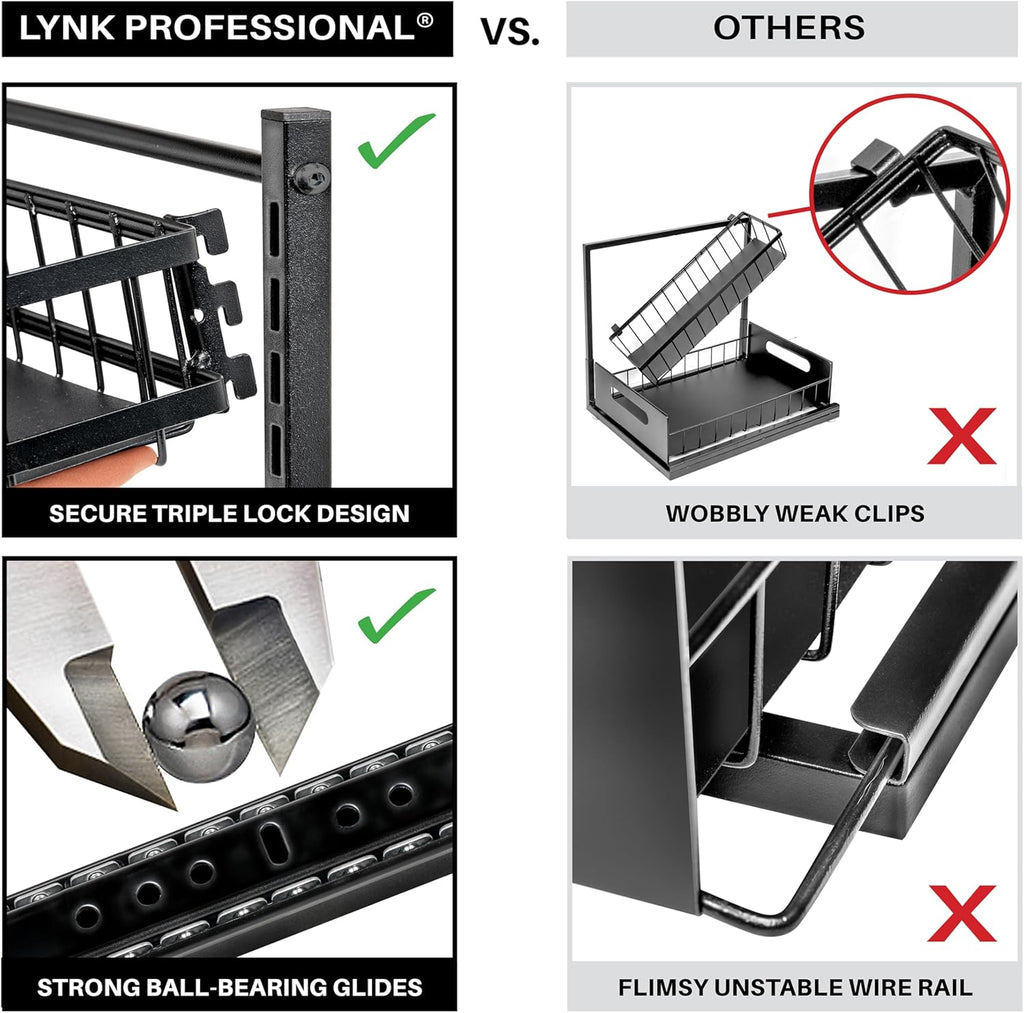 LYNK PROFESSIONAL® Pull Out Under Sink Kitchen Cabinet Organizer - 10" W x 14" D 2-Tier Drawer - Sliding Shelf Organizer for Cabinets and Undersink Storage Shelves - Lifetime Ltd. Warranty – Black