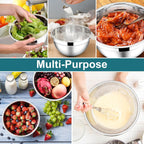 E-far Mixing Bowls with Lids, 12-Piece Stainless Steel Salad Bowls Metal Nesting Bowls for Baking Cooking and Prepping, Airtight Lids & Stackable Design, Size 7, 4.5, 3, 1.5, 1.2, 0.7 QT (Blue)