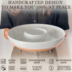 Mora Ceramic Chips and Dip Serving Tray: Large Divided Party Bowl Set for Chips & Salsa, Veggies & Dip, Fruit, Snacks, Entertaining, Hosting, etc. Minimalist Design for the Modern Hostess - Earl Grey