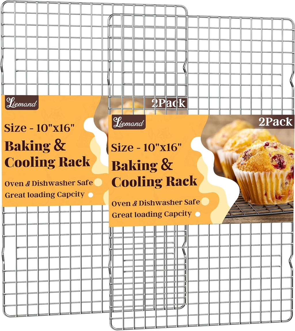 Cooling Racks for Cooking and Baking - 2 PCS 10" x 16" Grid Wire Baking Rack for Oven Cooking, Baking, Grilling, Roasting -Dishwasher Safe Bacon Rack- Fits Half Sheet Cookie Pan
