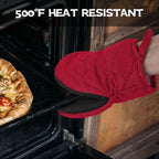 Oven Mitts and Pot Holders Set, Pack of 4, Heat Resistant Silicone Kitchen Mini Oven Mittens for 500 Degrees, Mini Oven Gloves and Hot Pads for Baking Grilling Barbecue Microwave Machine Washable