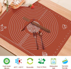 6PCS Silicone Baking Mat Set, Pastry Mat with Measurements Wooden Rolling Pin/Knife/Fork/Spoon/Scraper, Pasta Cutter,Non-slip Silicone Mat, Non-Stick Dough Mat for Counter,Kneading Mat Set,20"*16"