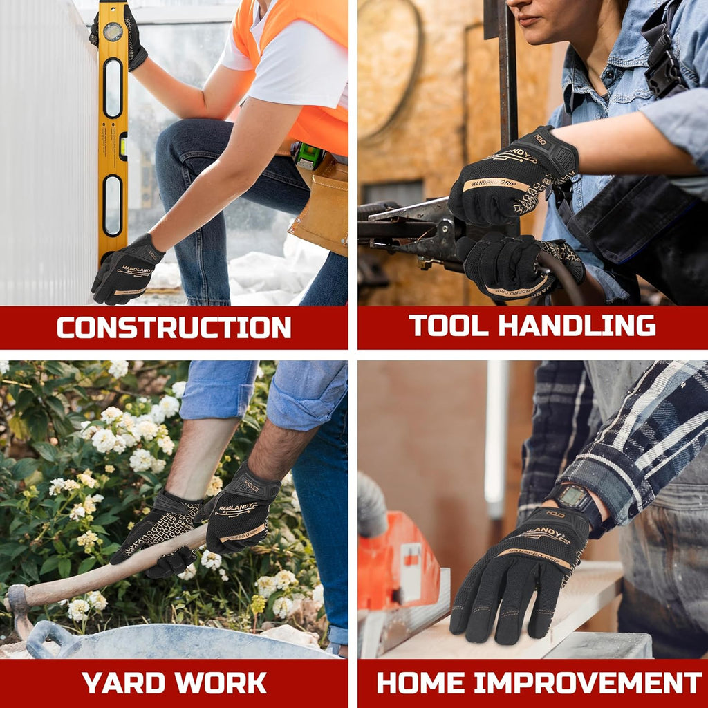 HANDLANDY Mens Work Gloves Touch screen, Utility Mechanic Gloves, Flexible Breathable Fit- Padded Knuckles & Palm