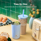 REDUCE Aspen 20 oz Vacuum Insulated Glass Tumbler with Lid & Extra Wide Straw - Keeps Drinks Cold for 12 Hrs - Ideal for Iced Coffee, Smoothies & Boba - Dishwasher Safe, Soft Base - Unbleached