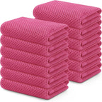 Kitinjoy 100% Cotton Waffle Weave Kitchen Towels, 12-Pack Super Soft and Absorbent Dish Towels for Drying Dishes, Kitchen Hand Towels, 13 in x 28 in, Hot Pink