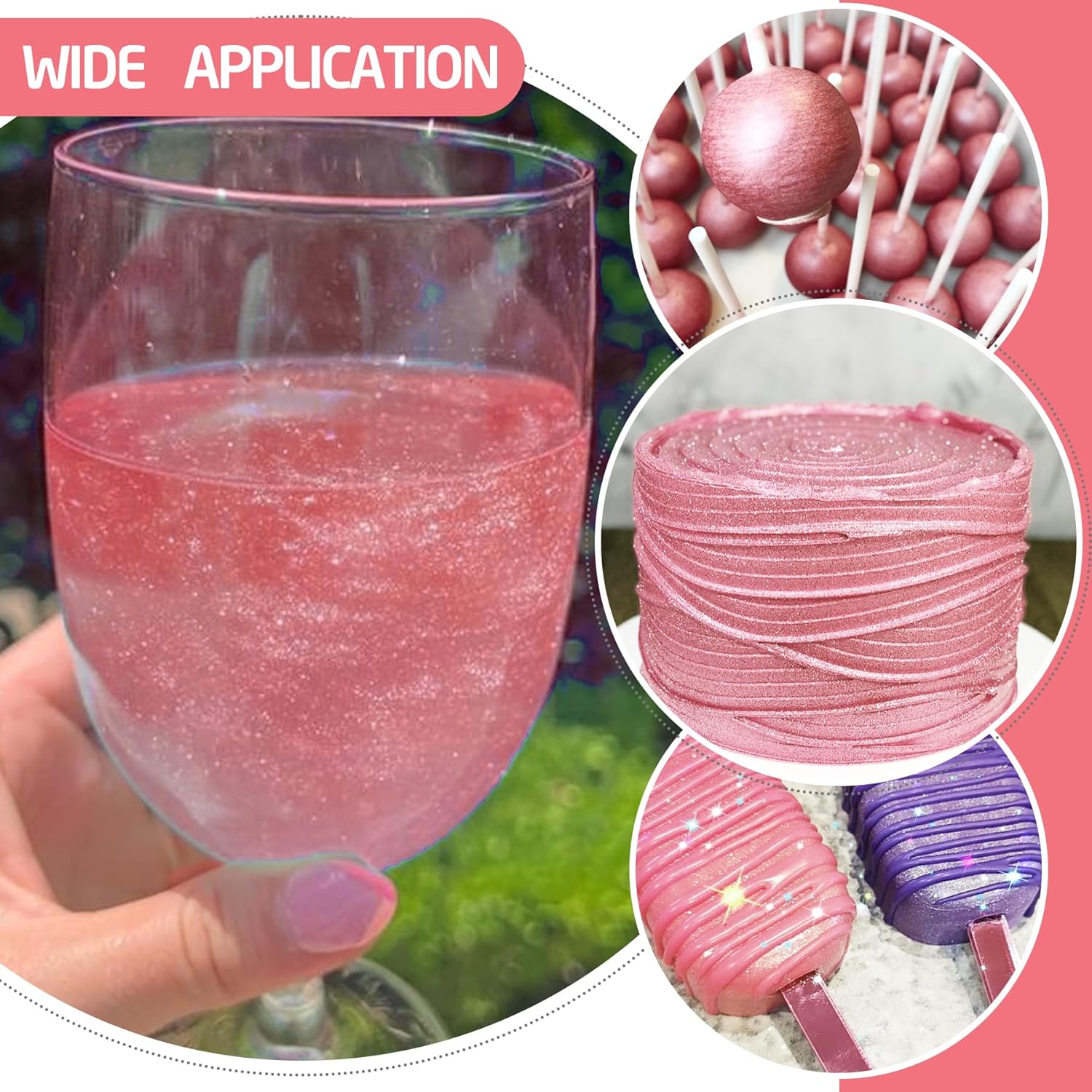 Edible Glitter Spray - 3/4oz Luster Dust Edible Food Grade Glitter Shimmer Dust Powder for Cocktails, Drinks, Cake Decorating - Metallic Food Coloring Powder for Wine, Candy, Cookie, Icing (Pink)