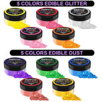 Edible Glitter - 10 Colors Luster Dust Edible Set for Drinks, Food Grade Edible Glitter Dust for Cake Decorating, Cocktail, Fondant, Strawberries, Candy, Cookie, Chocolate. Vegan and Gluten Free - 4g/bottle
