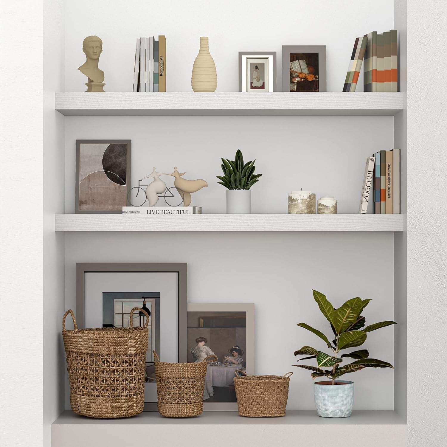 Vivelove 10 inch Deep Wall Shelves 36 inche Long, 1.8 Thick Single Floating Shelf Wall Mounted, Heavy Duty 70 lbs Shelves for Bedroom, Books, Living Room, Kitchen, Office Modern Farmhouse Decor, White