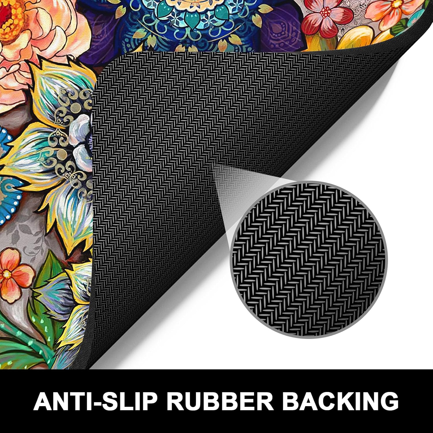 Rnivvi Dish Drying Mat for Kitchen Counter, 16 x 18" Cute Flower Theme Absorbent Heat Resistant Drying Pad with Non-slip Rubber, Coffee Bar Mats for Coffee Machine Dish Rack, Mandala Floral