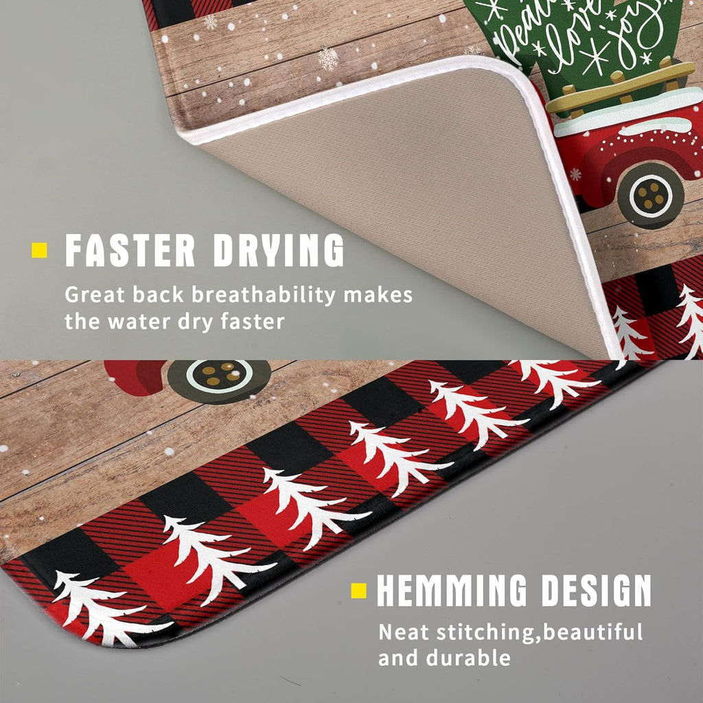 Christmas Dish Drying Mat 16 x 18 Inch with Hanging Loop High Absorbent Reversible Microfiber Red Truck Buffalo Check Plaid Dish Mat Dish Drying Pad Dish Rack Pad Drainer Mat Counter Mat