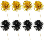 Ephlyn 30Pcs Foil Firework Cupcake Toppers Sparkle Tinsel Cupcake Picks Happy Birthday Cake Decorations Drink Stirrers Cocktail Food Toothpicks for Baby Shower Graduation Party Supplies Black Gold