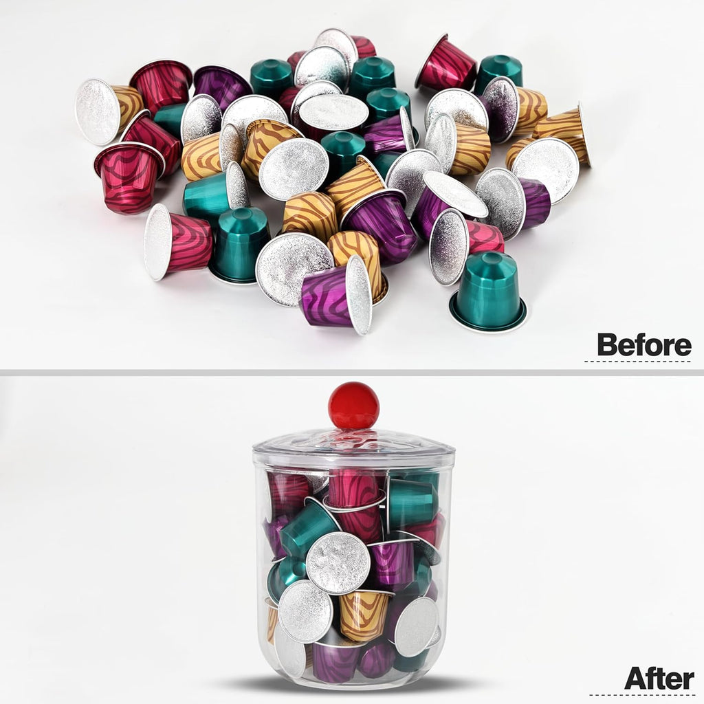 Coffee Pod Holder with Lid,Clear Plastic K Cup Organizer Holder Coffee Capsule Filter Storage Container Home or Office Counter Organizer Bar Accessories With 50Pcs Stickers-1400ml