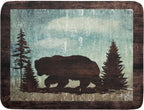 Retro Brown Bear Forest Cabin Dish Drying Mat Countertop 18x24 Fall Blue Sky Cloud Cartoon Wild Animal Bushes Drainer Mat Pine Tree Grass Dishes Pad Rustic Floral Dish Drainer Rack Winter Wildlife