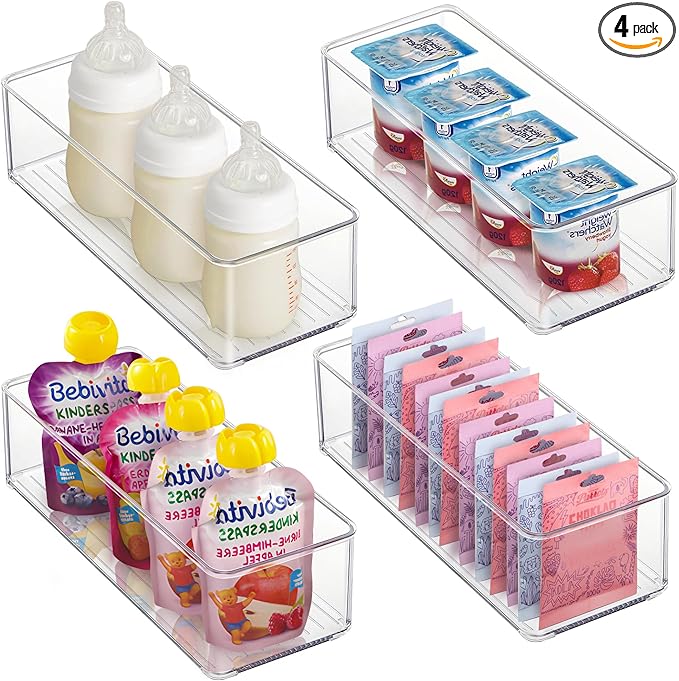 4 PACK Freezer Organizer Bins Clear Stackable Storage Bins for Fridge Organization and Storage