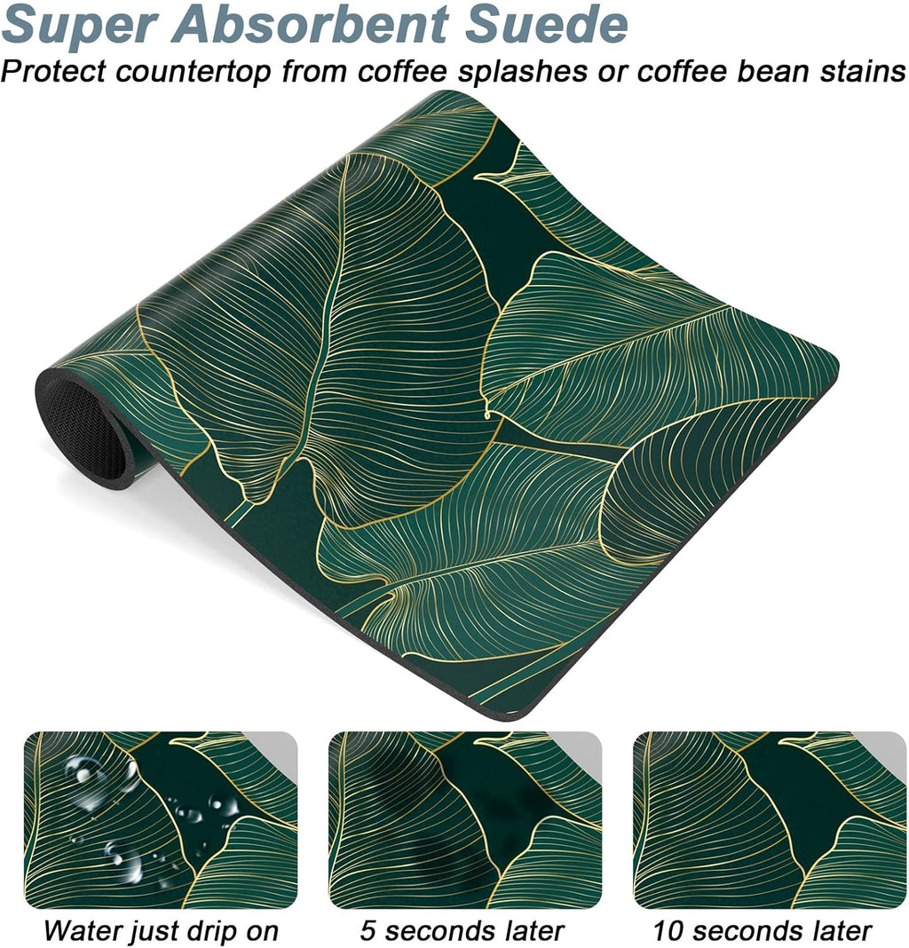 Rnivvi Coffee Mat, 12" x 19" Cute Tropical Theme Coffee Bar Mats for Espresso Machine Station Accessories and Organizer, Hide Stain Rubber Backed Absorbent Dish Drying Pad for Kitchen Counter, Palm