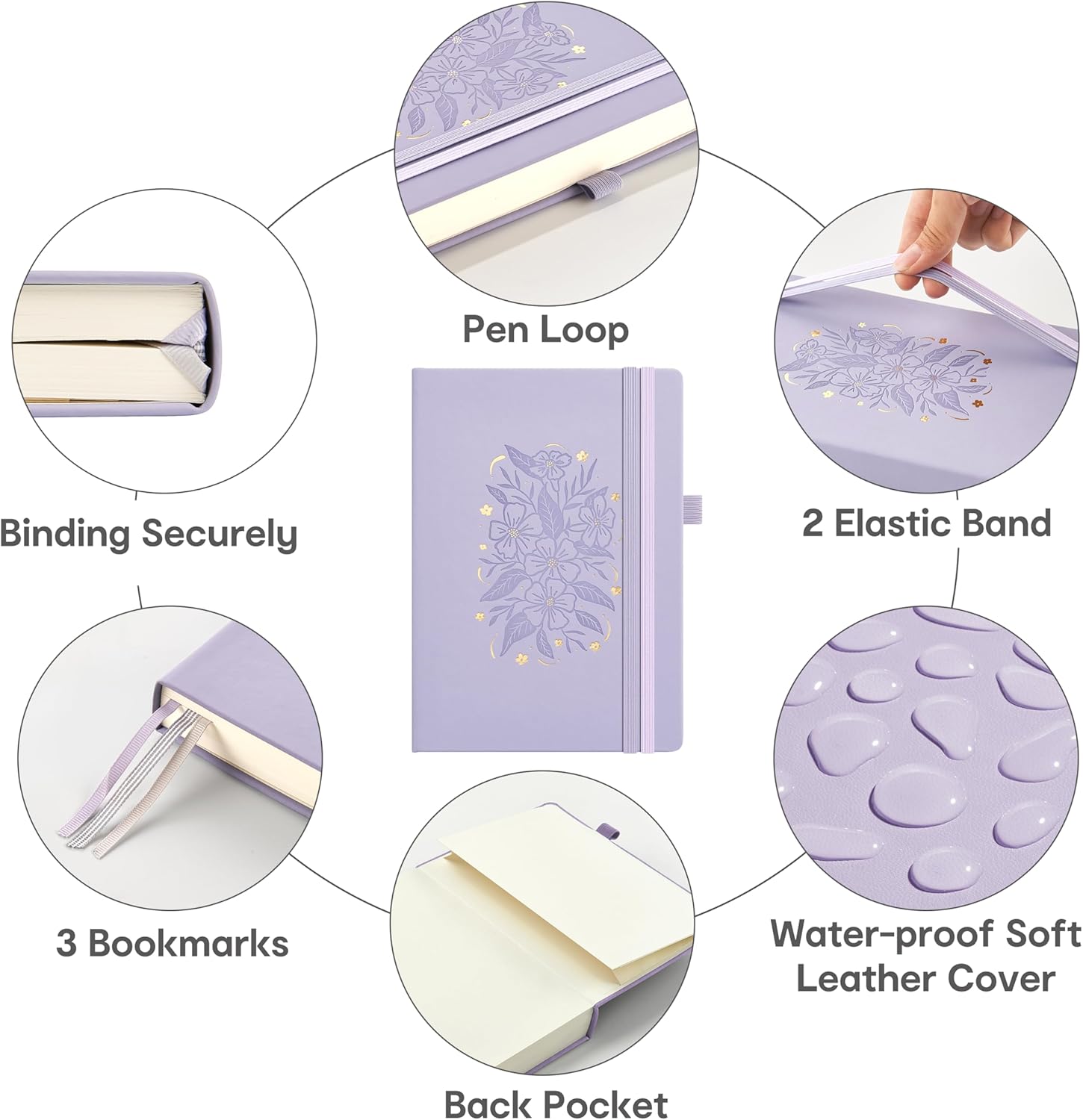 &And Per Se Lined Journal Notebook for Women&Men with Pattern, 365 Pages, 5.7'' x 8'' 100GSM Thick Paper, A5 Journals for Writing (Lavender)