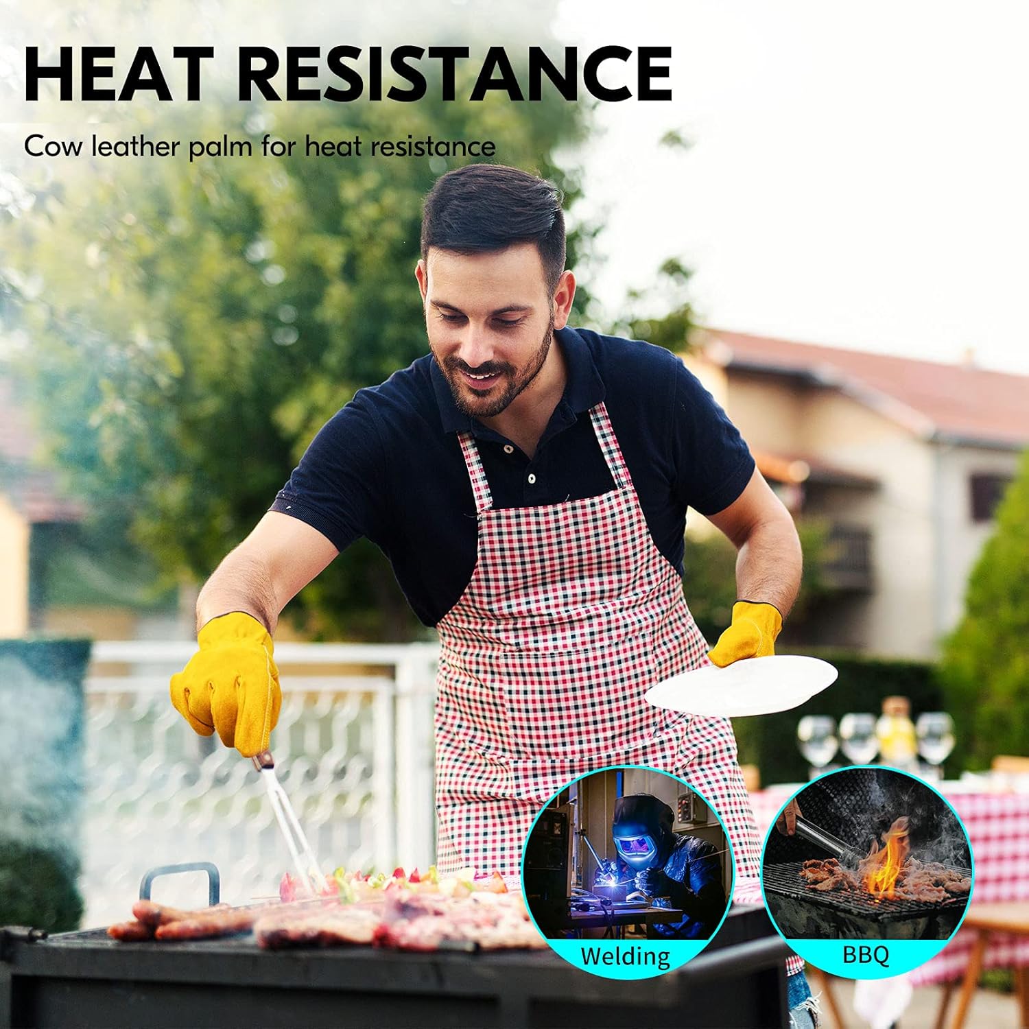 Vgo... 1-Pairs Unlined Cowhide Split Leather Work and Driver Gloves, for Heavy Duty, Truck Driving, Warehouse, Gardening, Farm (Size M, Gold, CB9501)