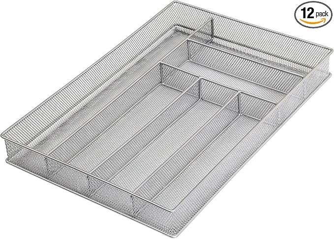 YBM HOME Stainless Steel Silverware Tray Organizer for Kitchen Utensils, In-Drawer Cutlery Tray Mesh Utensil Drawer Organizer with 6 Compartments for Kitchen and Office, 12-Pack