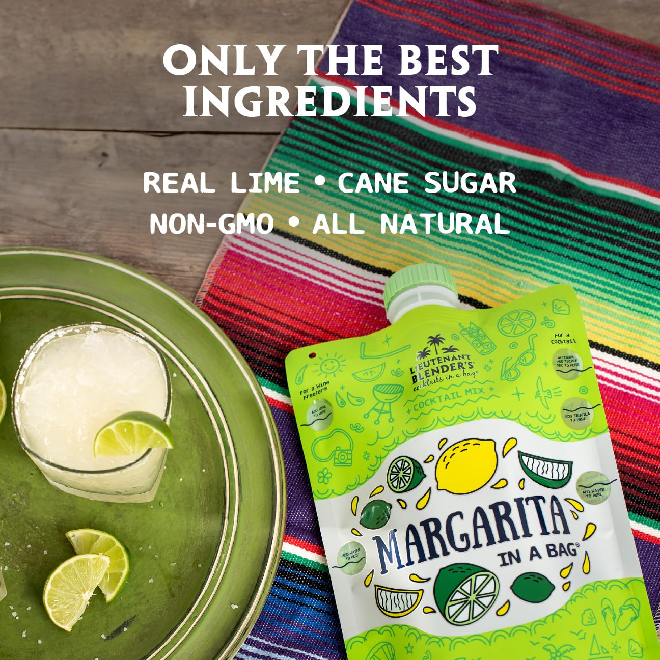 Lt. Blender's Margarita in a Bag - Margarita Mix - Each Bag Makes 1/2 Gallon of Frozen Margaritas – Non-GMO Cocktail Mix - No Margarita Machine Needed – Add Liquor, Wine or as a Mocktails (Pack of 1)