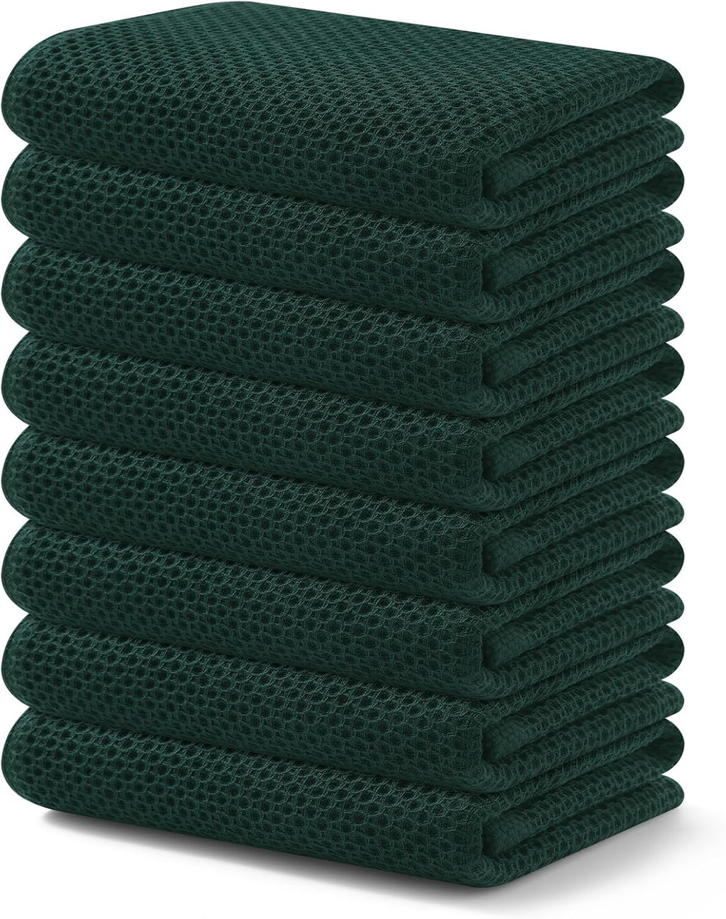 Kitinjoy 100% Cotton Waffle Weave Kitchen Towels, 8-Pack Super Soft and Absorbent Dish Towels for Drying Dishes, Kitchen Hand Towels, 13 in x 28 in, Blackish Green