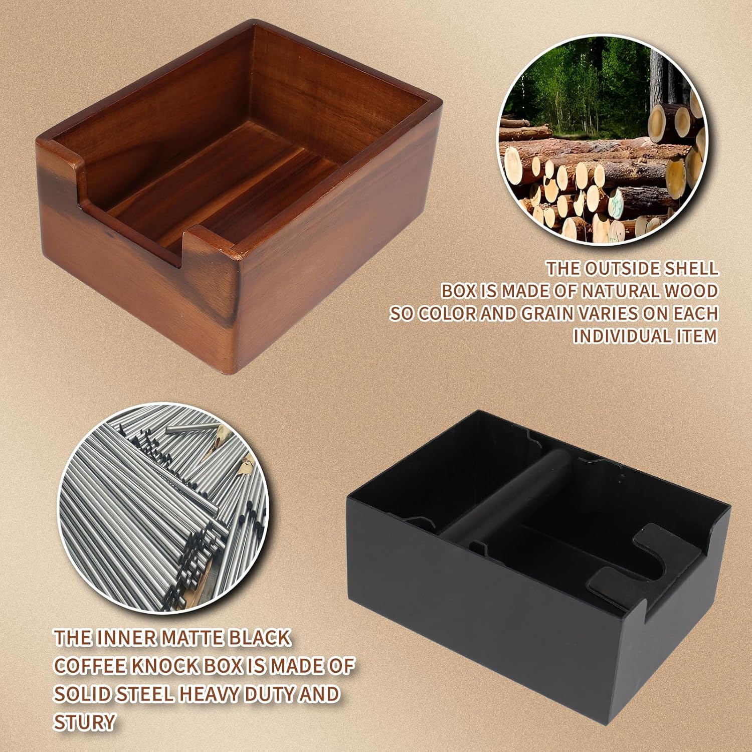 DIBTSA Espresso Knock Box with Tamping Station,Coffee Grounds Pucks Knock Box and portafilter tamper stand,with Removable Rubber Knock Bar and Non-Slip Base