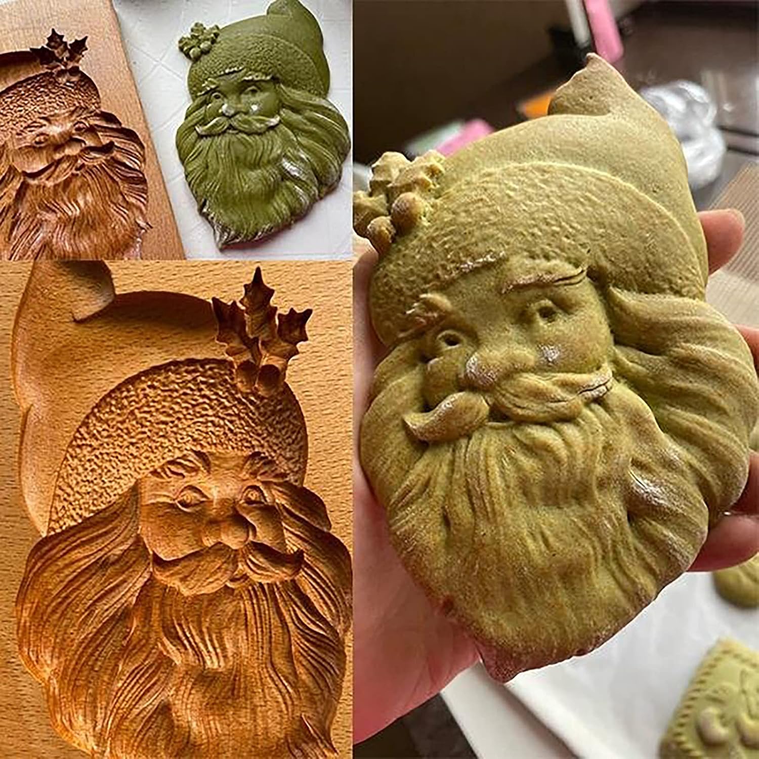 Wooden Cookie Biscuit Mold, 3D Baking Mold, Embossing Craft Decorating Baking Tool, Suitable for Halloween Thanksgiving Christmas Kitchen DIY (Xmas-B-3PCS)