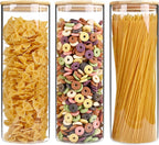 73oz Glass Pasta Storage Jars, Tall Glass Jars with Bamboo Lids, Spaghetti Container, Set of 3, Kitchen Storage Containers for Pasta, Pantry Organizers