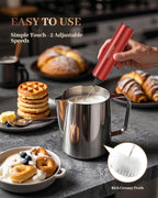 Milk Frother Rechargeable with Cover - Coffee Frother Wand, Drink Mixer Handheld with 2 Detachable Stainless Whisks 2 Speed Adjustable for Latte, Cappuccino, Hot Chocolate, Egg, Red