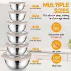 Mixing Bowls with Lids Set of 6, Large Metal Nesting Mixing Bowls, Stainless Steel Non-Slip Salad Bowl Khaki – Size 1, 1.5, 2, 2.6, 3.5, 7QT