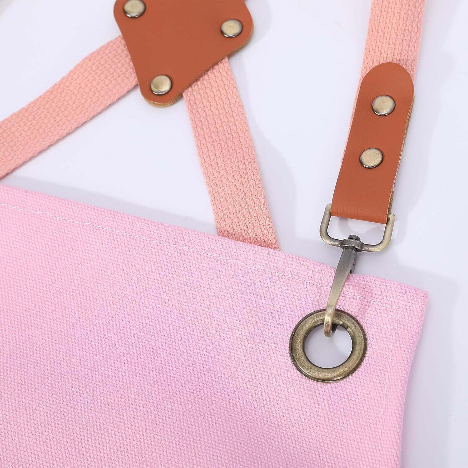 AFUN Chef Aprons for Men Women with Large Pockets, Cotton Canvas Cross Back Heavy Duty Adjustable Work Apron, Size M to XXL (Lightpink)