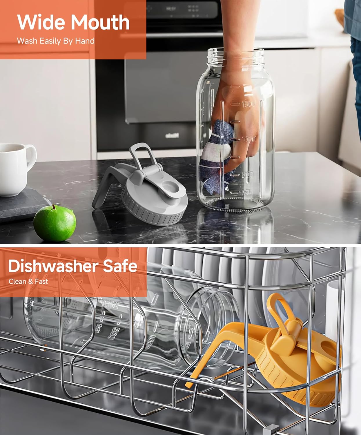 2 Quart Wide Mouth Glass Pitcher with Lid, 64oz Mason Jar Pitcher, Leak-proof Iced Tea Pitcher,Heavy Duty Container for Fridge Sweet Tea,Juice,Cold Brew Coffee,Breastmilk Storage Drinks-1PACK/Green