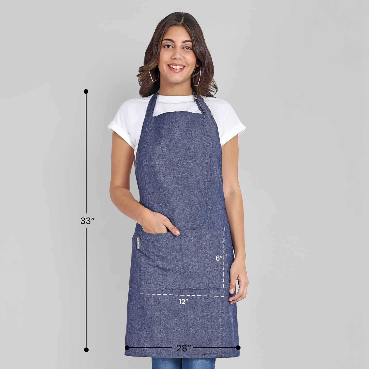 Chef Apron, Recycled Cotton Kitchen Apron with an Adjustable Neck with Long Ties, for cooking, baking