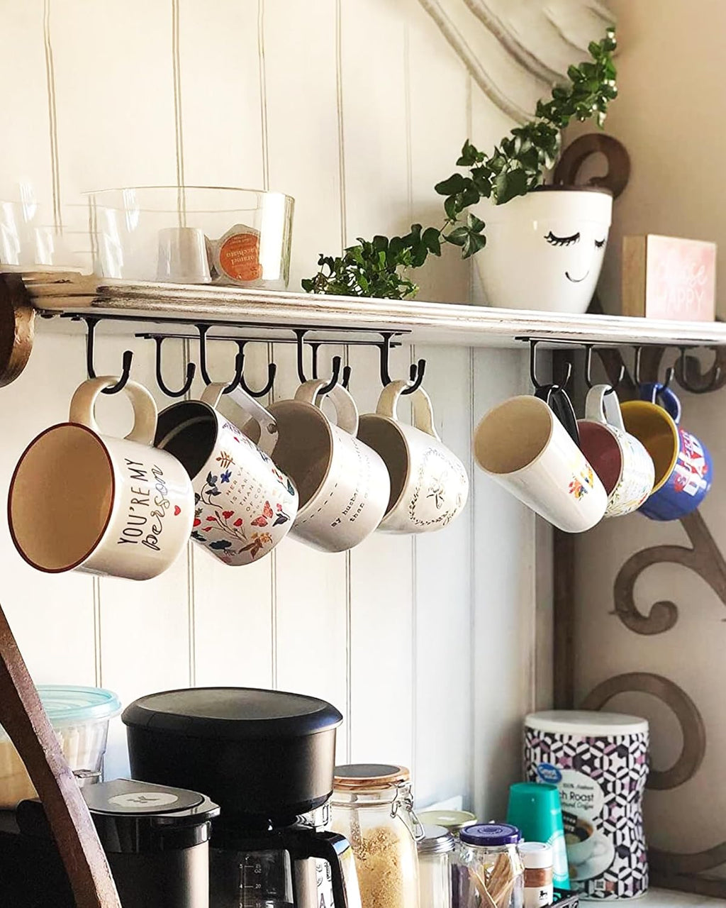 Mug Hanger Under Cabinet 3 Pcs Iron Mug Rack Wall Mounted Coffee Cup Rack Storage Organizer for Kitchen Dining Bar - Gold