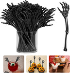 RunNico 60 Pcs 5.9''x1.5'' Halloween Skeleton Cocktail Stirrers, Reusable Skeleton Hand Swizzle Sticks, Halloween Plastic Drink Stirrer for Home Bar Horror Party Table Decorations