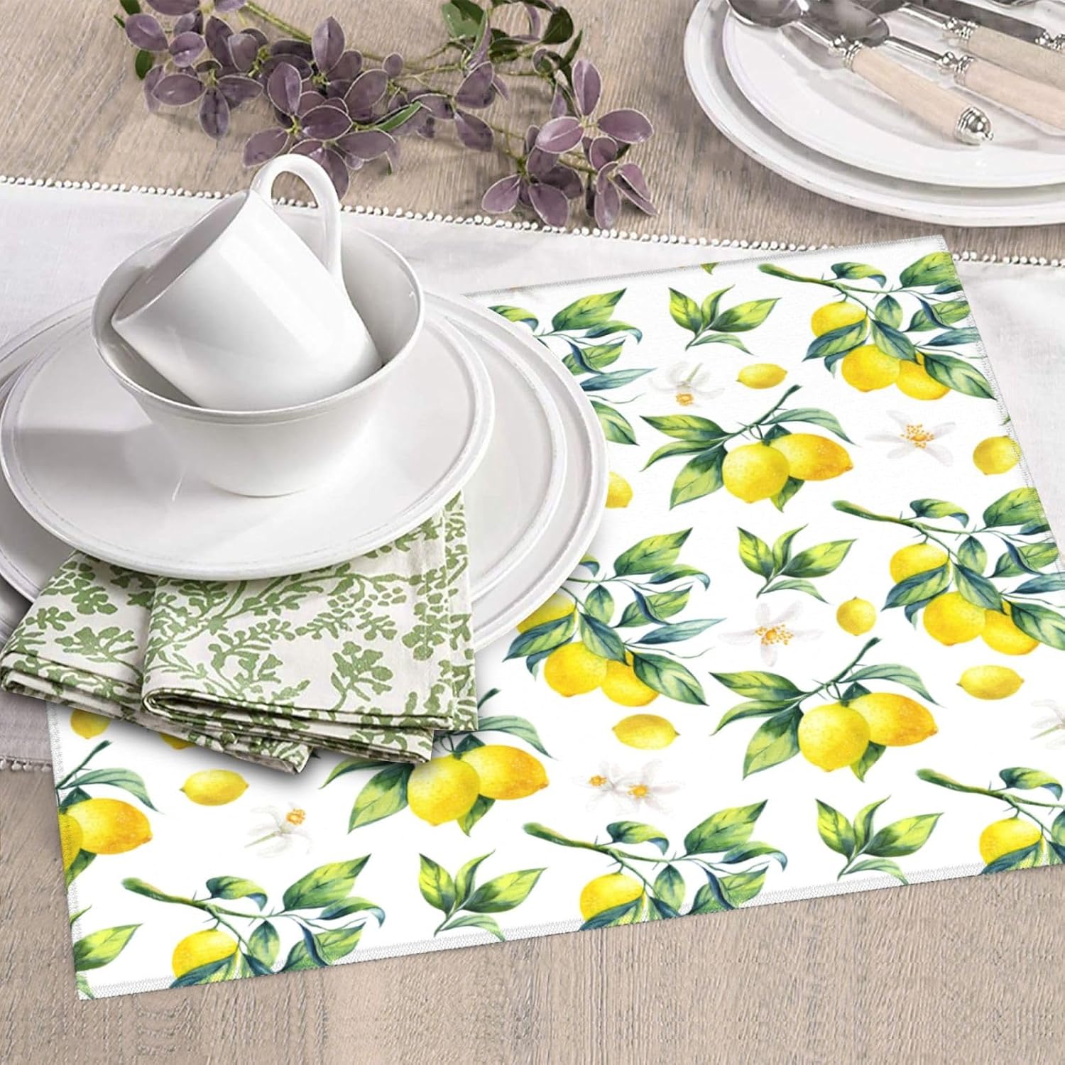 Tropical Lemon Leaves Dish Drying Mat, Highly Absorbent Microfiber Kitchen Counter Pad Reusable Washable, 16*18"
