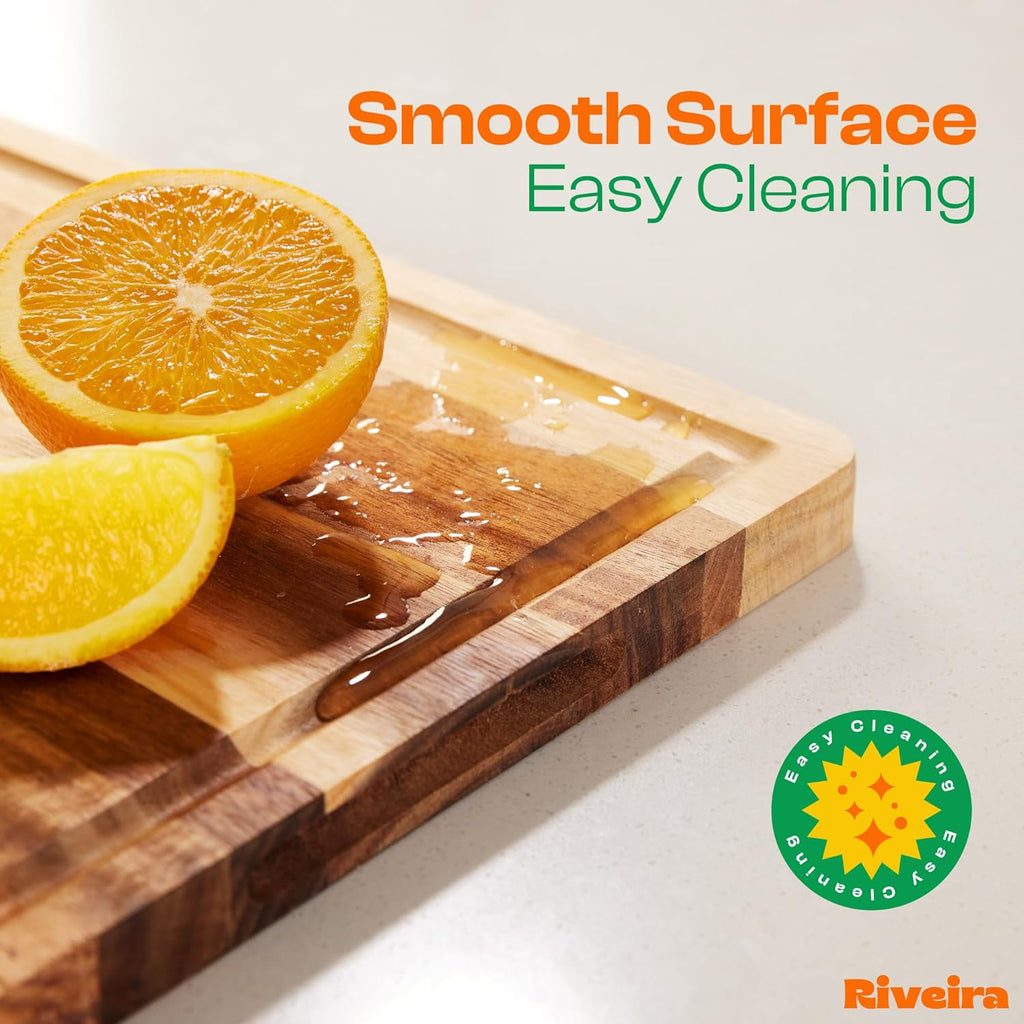 Riveira Acacia Wood Cutting Board – Gourmet Acacia Grandeur: 15 x 10 Wooden Cutting Board – Natural Wooden Cutting Boards For Kitchen Decorative – Innovative Juice Grooves Acacia Wooden Chopping Board