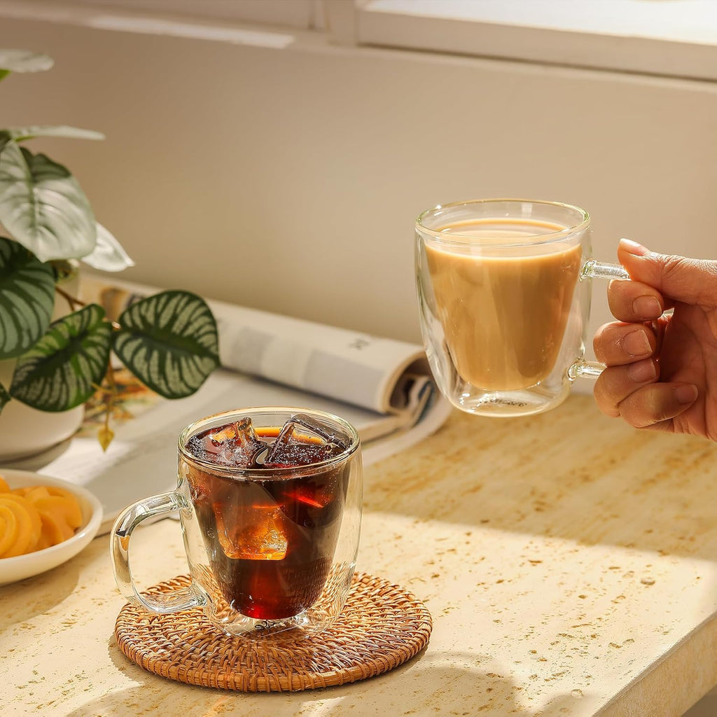 Sweese 5oz Double Wall Glass Espresso Cups Set of 2, Espresso Shot Cups Perfect for Cappuccino, Latte, Tea