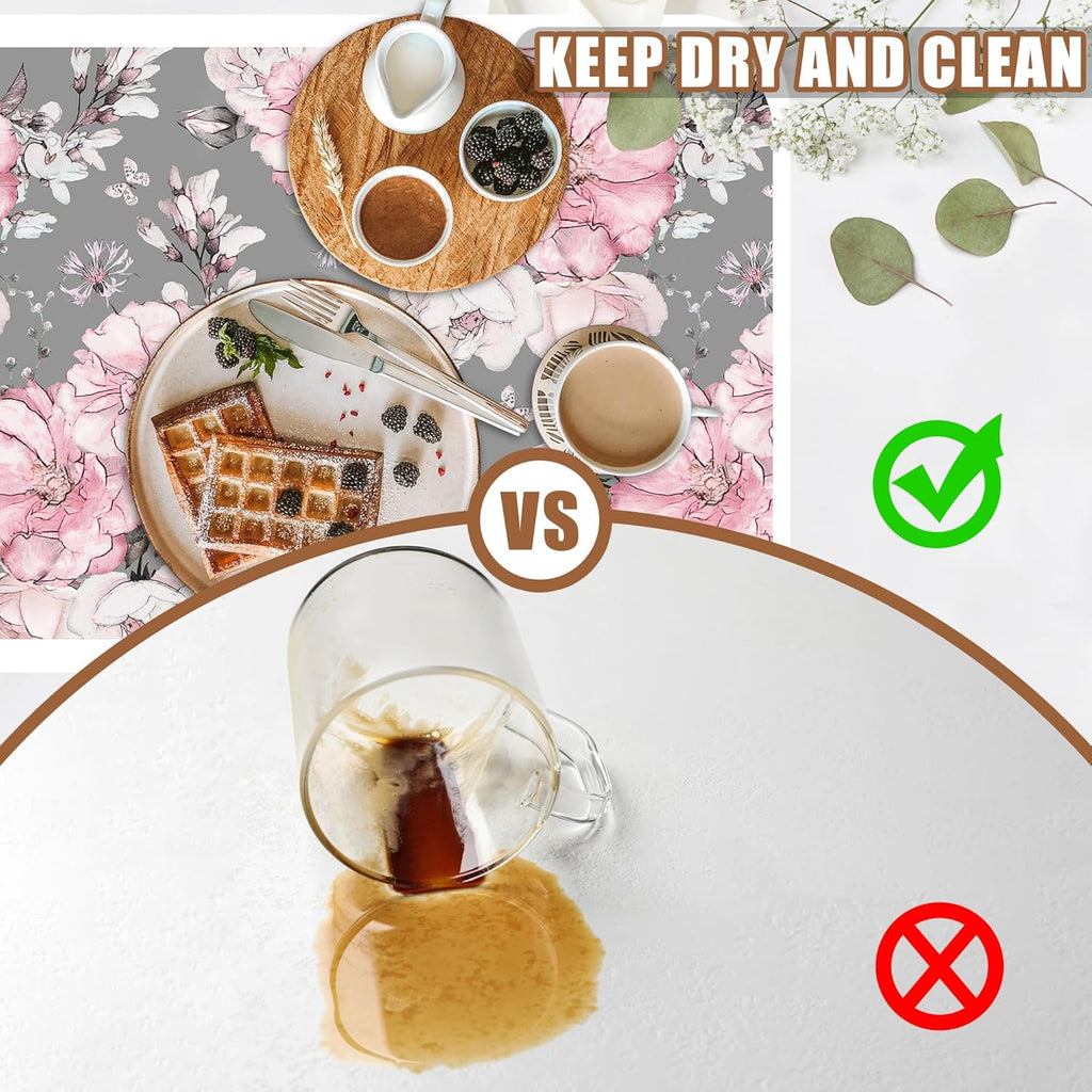 Pink Flowers and Leaves Coffee Mat Absorbent Dish Drying Mat for Kitchen Counter Hide Stain Rubber Backed Coffee Bar Accessories Fit Under Espresso Machine Dish Drainer, 15.7 x 23.6 Inch