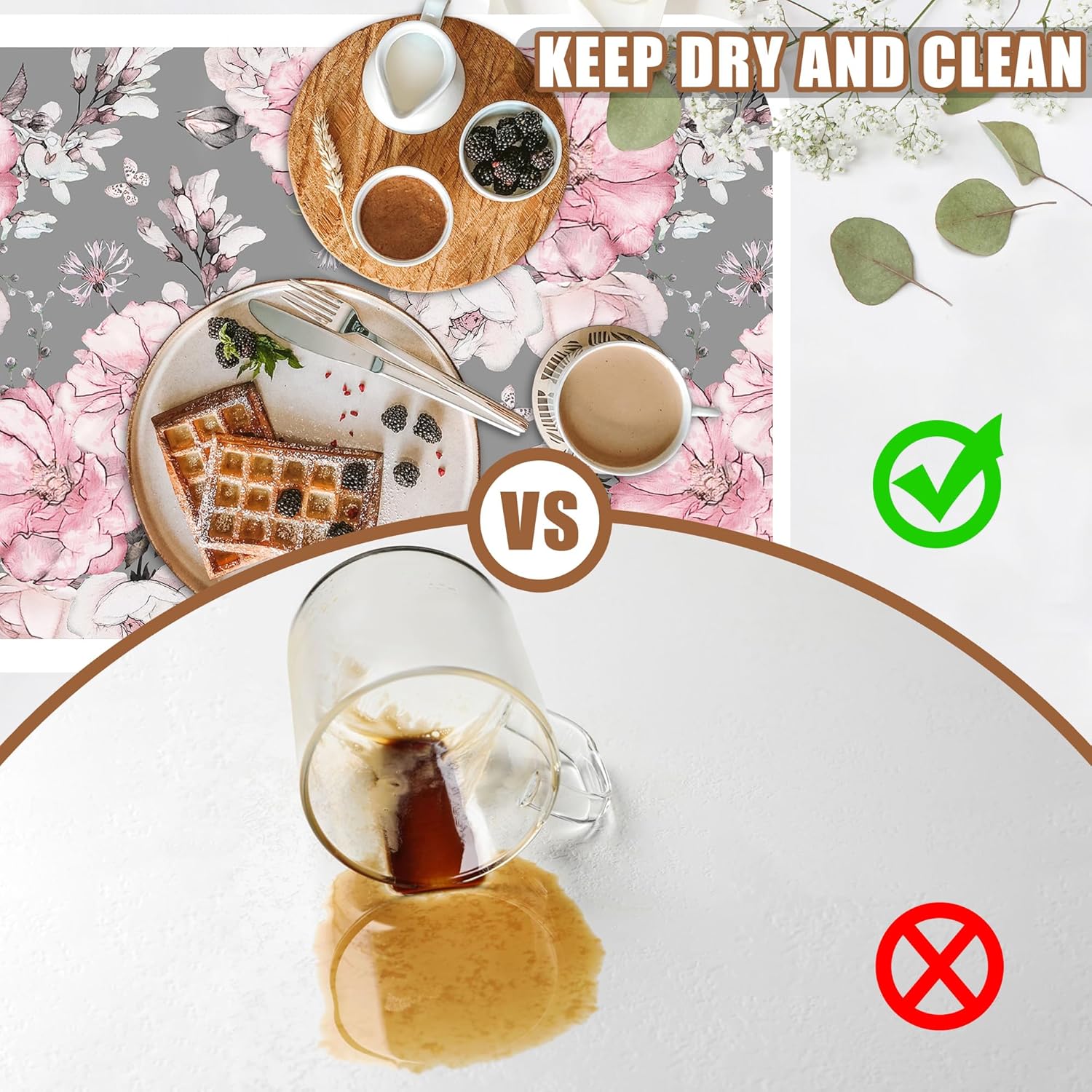 Pink Flowers and Leaves Coffee Mat Absorbent Dish Drying Mat for Kitchen Counter Hide Stain Rubber Backed Coffee Bar Accessories Fit Under Espresso Machine Dish Drainer, 15.7 x 23.6 Inch