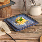 Porcelain Dinner Plates set dessert salad dish Set of 4, Main Dish for Steak, Bread, Pasta, Salad, Microwave Oven and Dishwasher Safe, Scratch Resistant Reusable 7.5 INCH Square