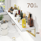 Dreamland White and Gold Shelf, 48W x 8D Wall Mounted Shelves Set of 2, Wide Display Ledge Shelf with Sturdy Metal Brackets for Living Room, Bathroom, Bedroom and Kitchen, White with Gold Brackets