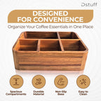 Dstuff Acacia Wood Coffee Station Organizer for Countertop, Tea Organizer and Holder, Coffee Bar Caddy with Multiple Compartments for Home and Office Decor