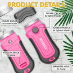 DIYSELF 1 Pack Razor Blade Scraper with 15 Extra Blades, Scraper Tool for Cleaning Window, Paint, Cooktop, Oven, Glass Stove Top Scraper, Razor Scraper with Buit-In Blade Storage (Pink)